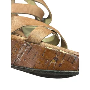 Miu Miu Tan Brown Leather Platform Heels Sandals Size 38.5 Authentic thumbnail 9