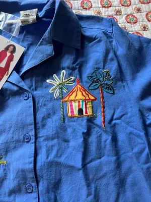 White Stag NWT Vintage 90s Tropical Embroidered Button Down Blouse size medium thumbnail 3