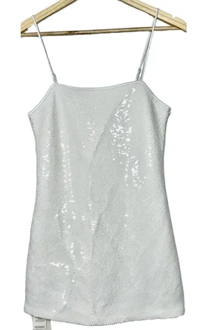 NWT Abercrombie & Fitch White Sequin Spaghetti Strap Mini Dress Womens Size XXS thumbnail 1
