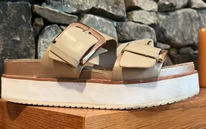 Steve Madden Leather Pate Double Strap Buckle Light Tan Slides thumbnail 6