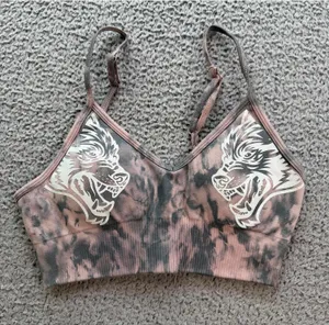 Darc Sport Wolves SHE Seamless Sports Bra Pink Gray Wash Tie Dye Gym Small thumbnail 1