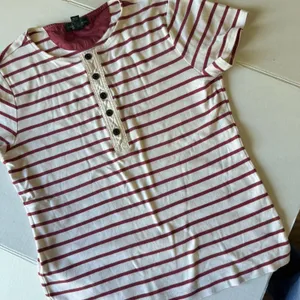 Lauren Ralph Lauren Women's Top Medium Red Cream Striped Cotton Button Nautical thumbnail 3