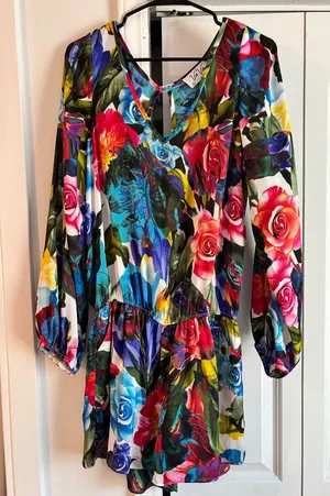 Vava by Joy Han Bright Multicolor Floral Print Romper thumbnail 1