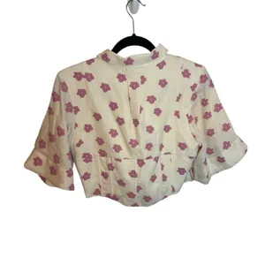 For Love And Lemons Pink Floral Embroidered Puff Sleeve Bodice Top thumbnail 2