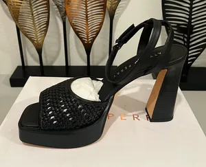 Katy Perry Black Strappy Woven Heels size 9 thumbnail 1
