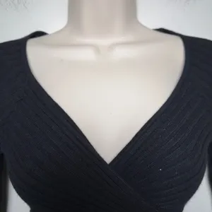VTG 90s Rave Women Babydoll Knit Top Small Black Ribbed Whimsigoth Indie Grunge thumbnail 3