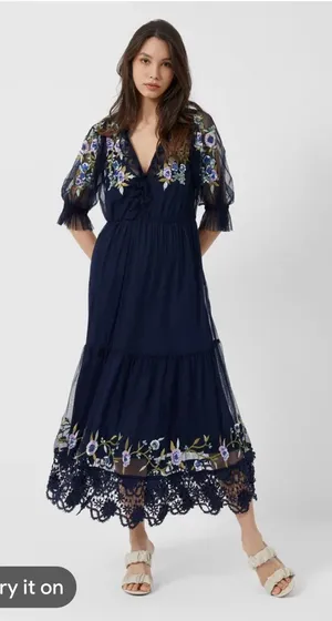 French Connection Navy Embroidered Midi Dress size‎ 6 new without tags thumbnail 1