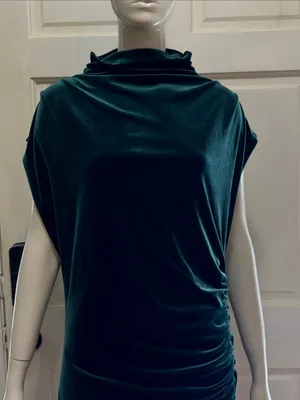 ANTHROPOLOGIE The Maya Stretch Velvet Cowl-Neck Em Teal Velvet Ruched Dress S XL thumbnail 6