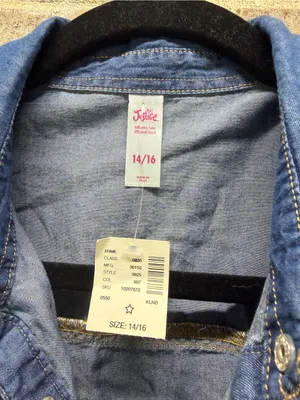 Justice Blue Denim Jean Dress Belted Studded Rhinestone Collar thumbnail 2