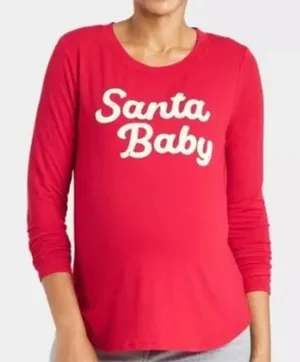 Isabel Maternity Women's Size Small Santa Baby Holiday Graphic Long Sleeve Tee‎ thumbnail 1