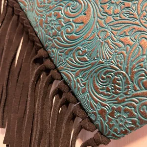 NWT: Justin Boots Brand Tooled Embossed Fringe Convertible Bag thumbnail 6