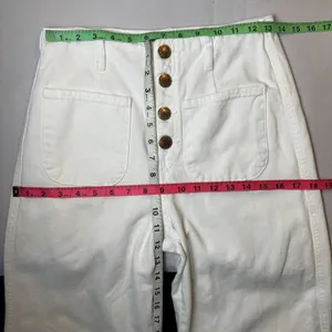 Zara‎ White Cropped Sailor Pants Womens Size 6 High Rise Lace Trim Hem thumbnail 5