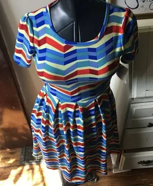 Lularoe XS red white and blue chevron Amelia dress thumbnail 1