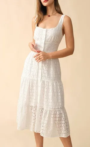 Rihoas Square Neck Tiered Hem Midi Dress thumbnail 1