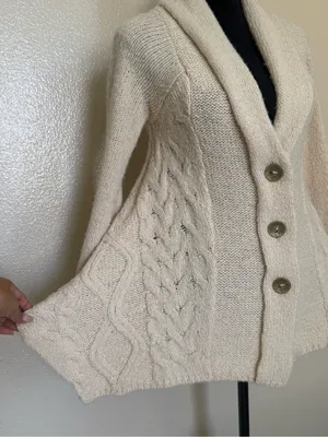 Free People Boho Cream Cable Knit Shawl Cardigan Fringe Wool Blend XS thumbnail 7