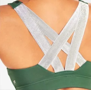 Fabletics Paige Low Impact Sports Bra Green Silver Strappy Back Sz Large thumbnail 3