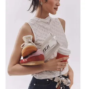 Anthropologie Maeve Asymmetric Textured Tank Small White Sleeveless Mock Neck thumbnail 3