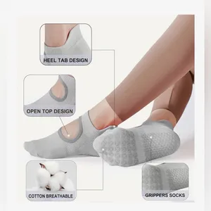 NEW Non Slip Yoga Socks 3 Pairs Grips Pilates Socks Ballet,Dance,Fitness thumbnail 2