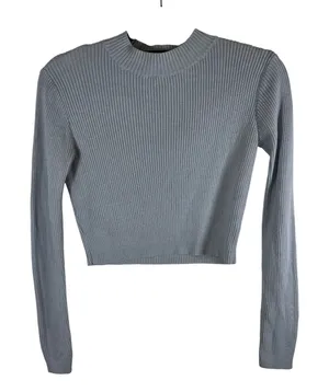 Brandy Melville Light Blue Ribbed Mock Neck Cropped Sweater MZH170 Womens OS‎ thumbnail 1