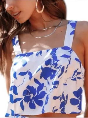 NEW Petal and Pup Blue Floral Square Neck Womens Size Small Crop Top thumbnail 1