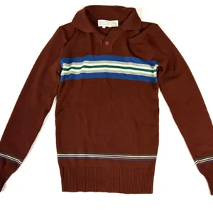 Vintage Falcon Court Burgundy Striped Knit Polo Sweater Brown Blue Green M thumbnail 5