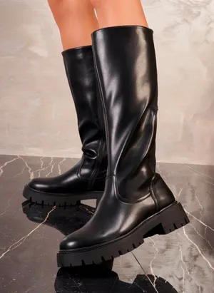 Amazon Black Chunky Vegan Leather knee high boots thumbnail 1