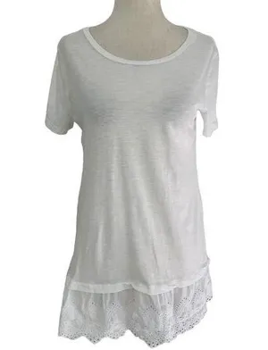 Loft White Crew Neck Eyelet Trim Short Sleeve Women's Top Size XS | 22-11 thumbnail 1