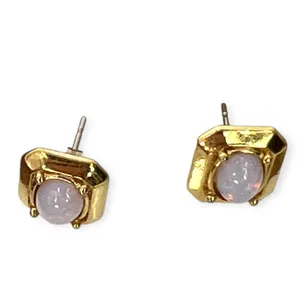Vintage Gold Plated Oval OPAL STUD EARRINGS 9.5mm Wide by 11mm Long Rectangle thumbnail 3