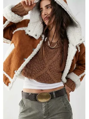 Free People Western Bohemian Vegan Suede Exchange Shearling Jacket Coat Small thumbnail 1