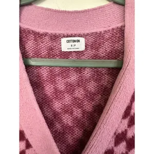 Cotton On Knit Cardigan Fluffy Optical Splice Berry Sz Small Checkered thumbnail 4