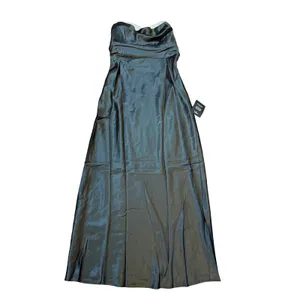 Lulus Exquisite Shine Black Satin Rhinestone Strapless Maxi Dress Gown Med NWT thumbnail 3