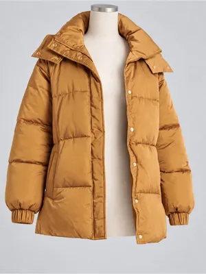 Abercrombie & Fitch Ultra Mid Puffer Jacket S Gold Hooded Après Ski Y2K Gorpcore thumbnail 6