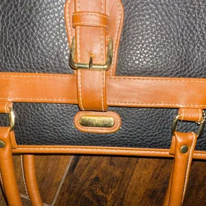 Kathie Lee 1990s Vintage Briefcase Tote Bag Handbag Brown Cognac Leather thumbnail 3