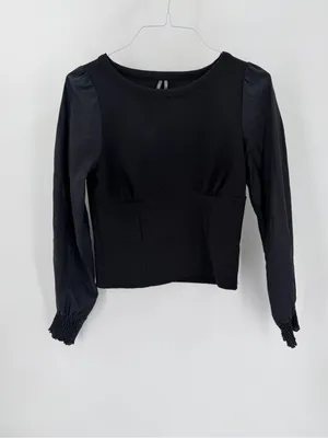 By Anthropologie Black Long Sleeve Corset Style Classic Feminine Blouse Top thumbnail 2