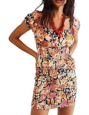 Free People Wren Printed Smocked Summer Mini Dress Size Large thumbnail 1