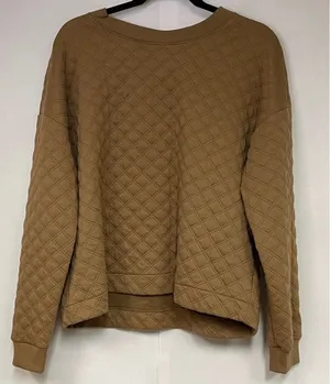 JOYSPUN Quilted Sweatshirt Womens Large Brown Diamond Stitch‎ Pullover Top NWT thumbnail 1