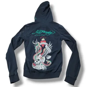 Y2k Vintage Ed Hardy Sweatshirt Small Zip Up Hoodie NYC Skull Eagle Snake Fading Faded Discoloration thumbnail 2