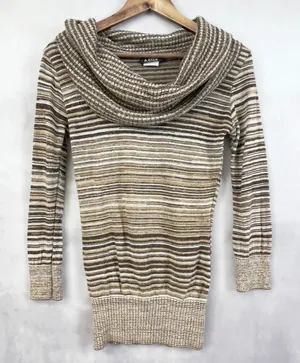 Vintage A‎ Byer Womens Sweater Small Striped Metallic Cowl Neck Y2K thumbnail 1