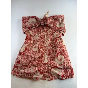 Anthropologie Blue Tassel Red Paisley Floral Strapless Tie Front Mini Dress L thumbnail 7