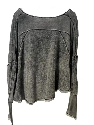WE THE FREE Macchiato Top Grey Burnout Long Sleeve High Low Hem Oversize Size XS thumbnail 5