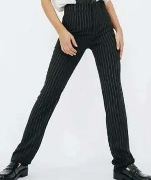 NWT VRG GRL V400302-8 Black Pinstripe Pants Size 8 Mob Wife Retro thumbnail 1