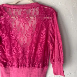 Poof Y2k Pink‎ Cardigan Lace Back Button Down Knit Sweater Top Large Fairy thumbnail 8