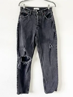 Abercrombie & Fitch High Rise Dad Washed Black Destroy Jeans thumbnail 2