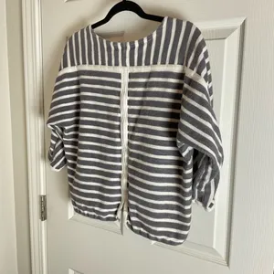 Madewell Gray White Striped Textured Cotton Top Back Zip Medium thumbnail 11