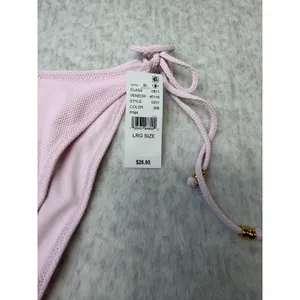 PacSun Swim Eco Pink Textured Side Tie Bikini‎ Bottoms Gold Beads L Large NEW thumbnail 3