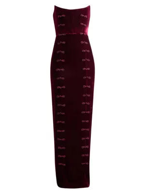 Sau Lee Vesper Strapless Velvet Gown in Wine / Burgundy 12 thumbnail 3