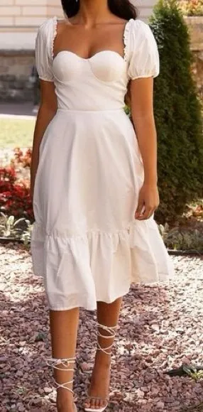 Alamour the‎ Label Katina Poplin Bustier Puff Sleeves Ruffle White Midi Dress thumbnail 1