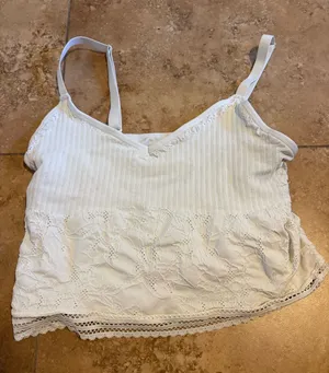 aerie White Lace-Trim Ribbed Cami Tank thumbnail 1
