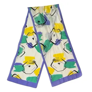 Vintage White Purple Wrap Scarf Rectangle Geometric Colorful 53"‎ X 10" thumbnail 1