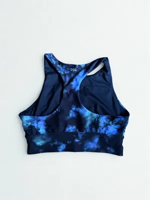 DSG Women’s High Neck Longline Sports Bra Blue Black Tie Dye Size Small thumbnail 2